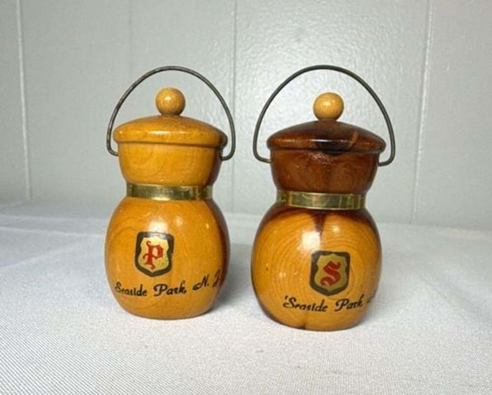Vintage Wooden Salt and Pepper Shakers Seaside Park NJ